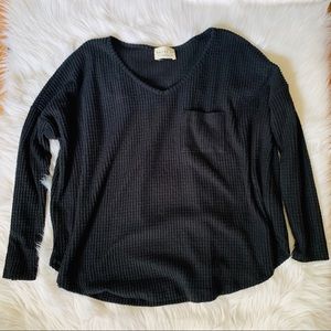 Black Waffle Knit Top